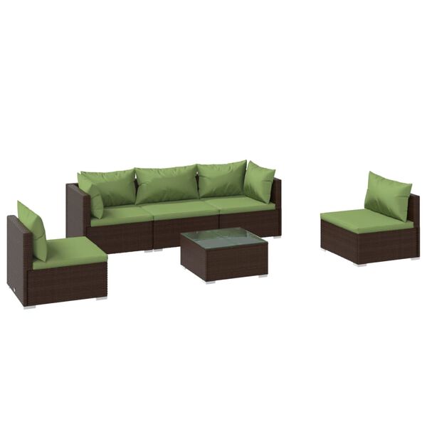 vidaXL 6 Piece Garden Lounge Set with Cushions Poly Rattan Brown