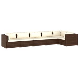 vidaXL 6 Piece Garden Lounge Set with Cushions Poly Rattan Brown