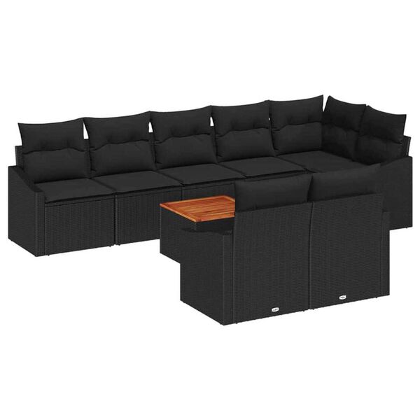 vidaXL Garden Sofa Set with Storage 9 pcs Black Poly Rattan