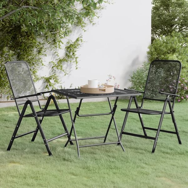 vidaXL 3 Piece Garden Dining Set Expanded Metal Mesh Anthracite