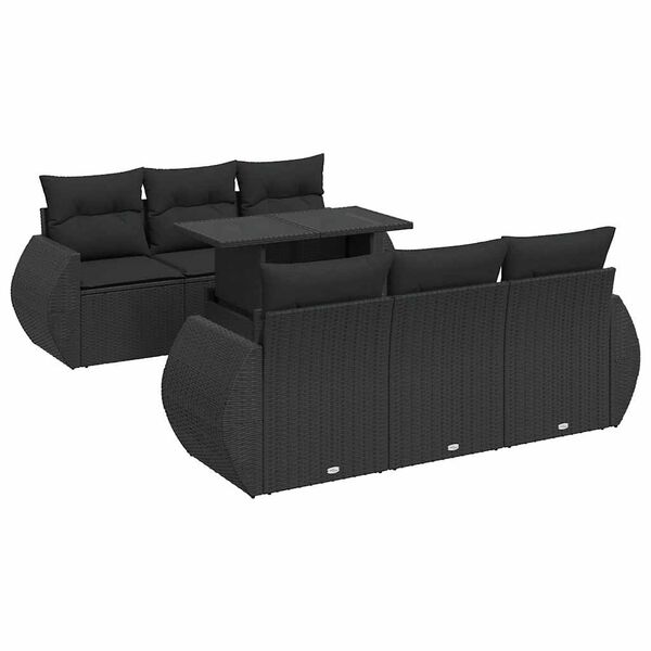 vidaXL 7 Piece Garden Sofa Set with Cushions Black Poly Rattan