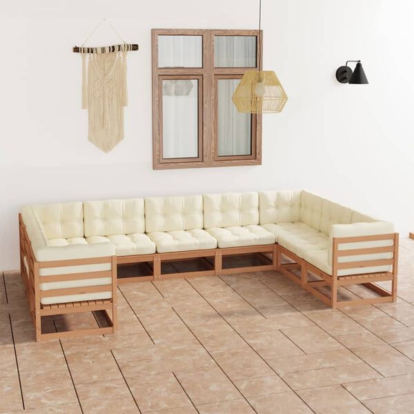 vidaXL 9 Piece Garden Lounge Set&Cushions Honey Brown Solid Pinewood