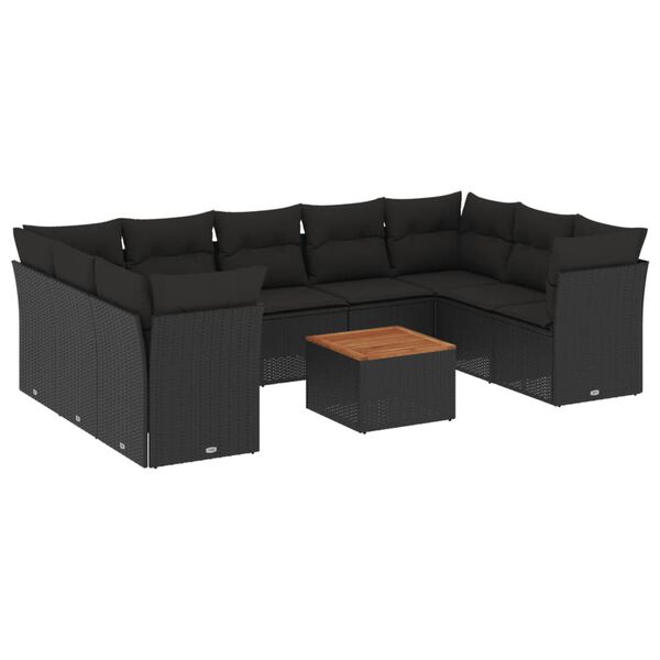 vidaXL 10 Piece Garden Sofa Set with Cushions Black Poly Rattan