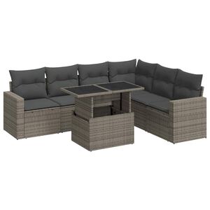 vidaXL 7 Piece Garden Sofa Set with Cushions Grey Poly Rattan