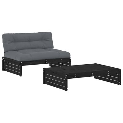 vidaXL 2 Piece Garden Lounge Set with Cushions Black Solid Wood