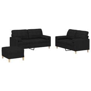 vidaXL 3 Piece Sofa Set with Pillows Black Fabric