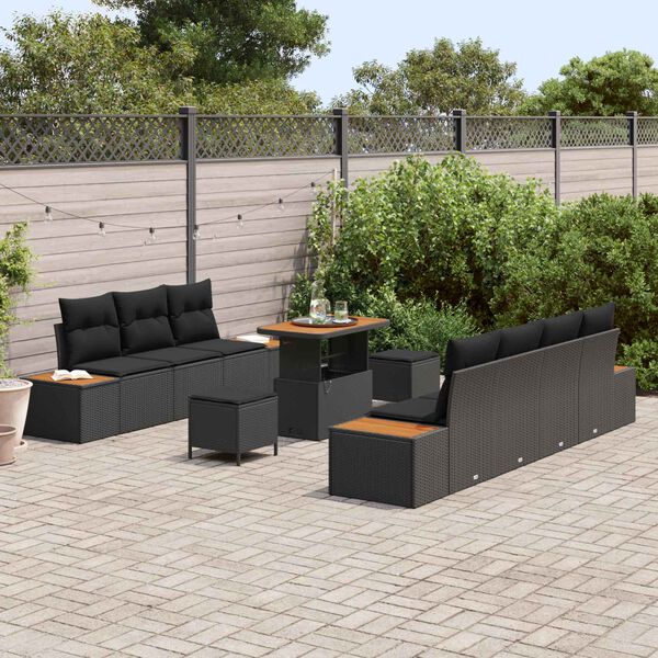 vidaXL Garden Sofa Set with Cushion 10 pcs Black Poly rattan