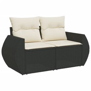 vidaXL Garden Sofa with Cushions 2-Seater Black Poly Rattan