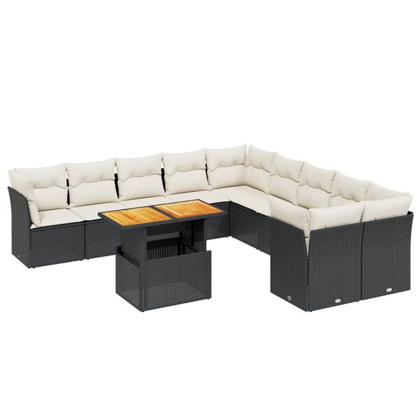 vidaXL 11 Piece Garden Sofa Set with Cushions Black Poly Rattan