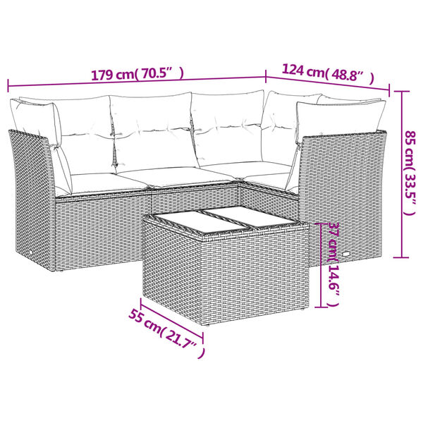 vidaXL 5 Piece Garden Sofa Set with Cushions Grey Poly Rattan