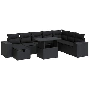 vidaXL 9 Piece Garden Sofa Set with Cushions Black Poly Rattan
