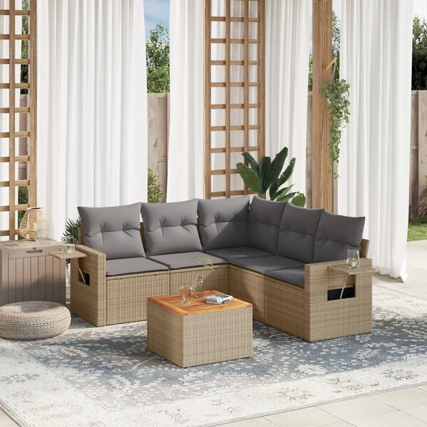vidaXL 6 Piece Garden Sofa Set with Cushions Mix Beige Poly Rattan
