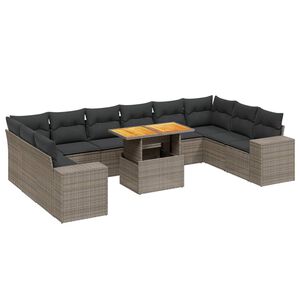 vidaXL 11 Piece Garden Sofa Set with Cushions Grey Poly Rattan