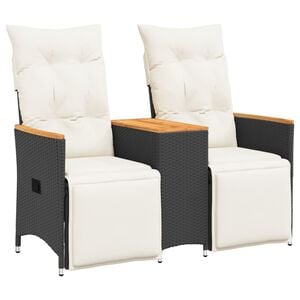 vidaXL Reclining Garden Sofa 2-Seater with Table Black Poly Rattan