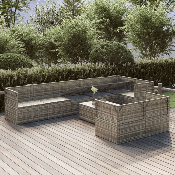 vidaXL 9 Piece Garden Lounge Set with Cushions Grey Poly Rattan
