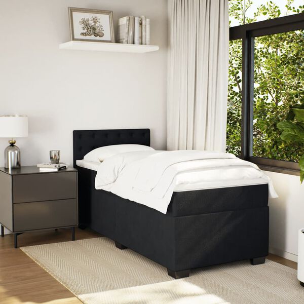 vidaXL Box Spring Bed with Mattress Black King Single Fabric