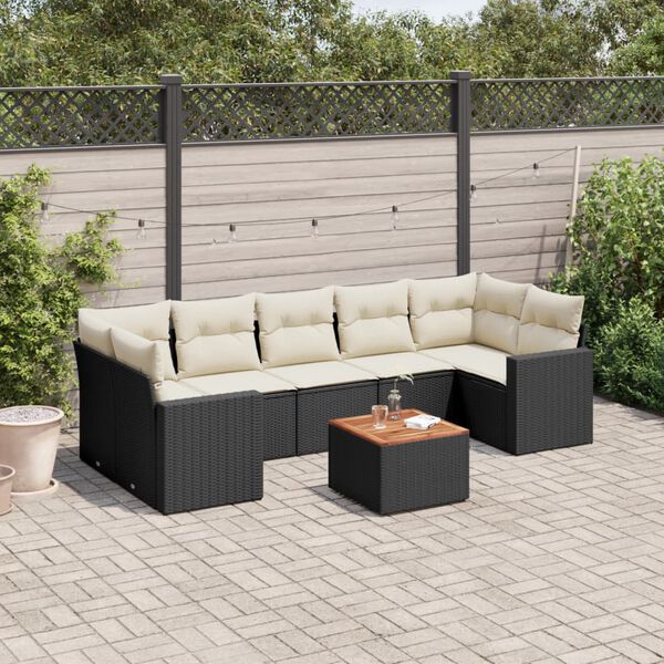 vidaXL 8 Piece Garden Sofa Set with Cushions Black Poly Rattan
