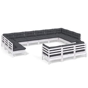 vidaXL 13 Piece Garden Lounge Set with Cushions White Pinewood