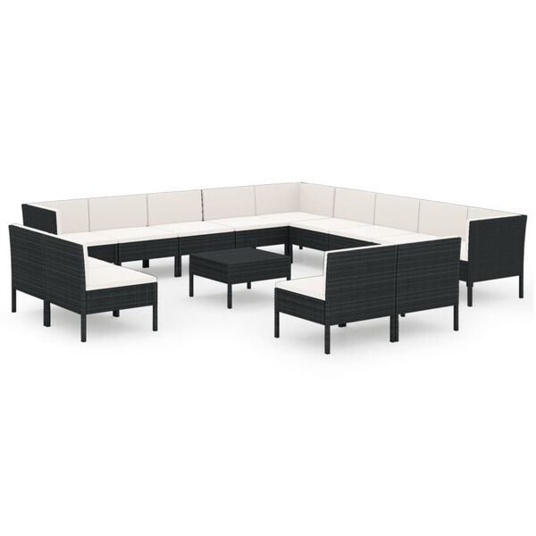 vidaXL 14 Piece Garden Lounge Set with Cushions Poly Rattan Black