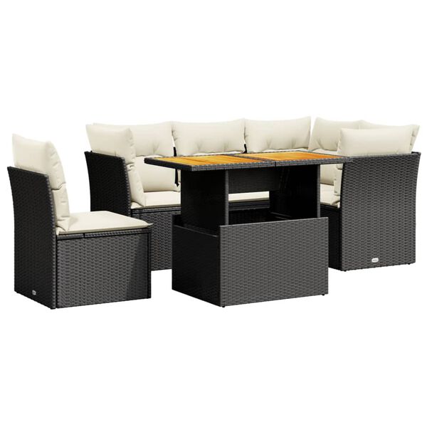 vidaXL 5 Piece Garden Sofa Set with Cushions Black Poly Rattan