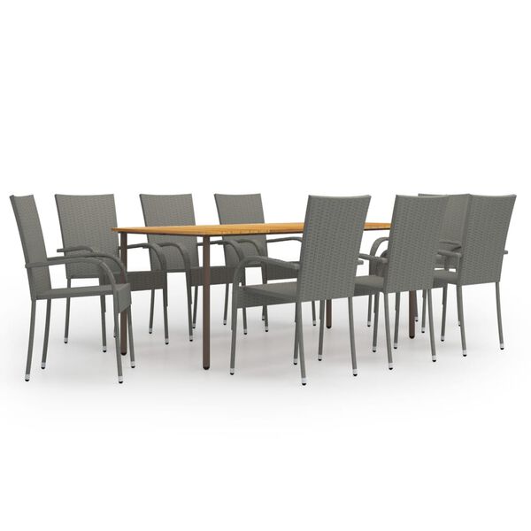vidaXL 9 Piece Garden Dining Set Poly Rattan Grey