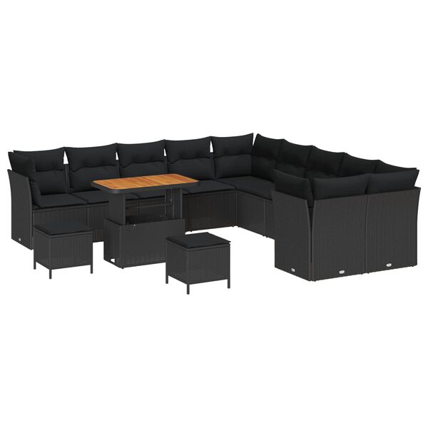 vidaXL Garden Sofa Set with Cushion with Storage 13 pcs Black