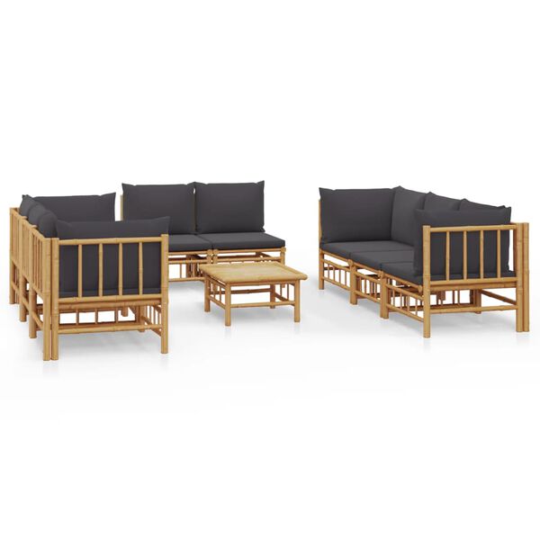 vidaXL 9 Piece Garden Lounge Set with Dark Grey Cushions Bamboo
