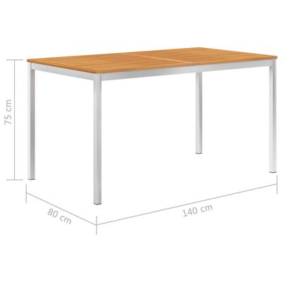 vidaXL Garden Dining Table 150x150x75 cm Solid Teak Wood and Stainless Steel