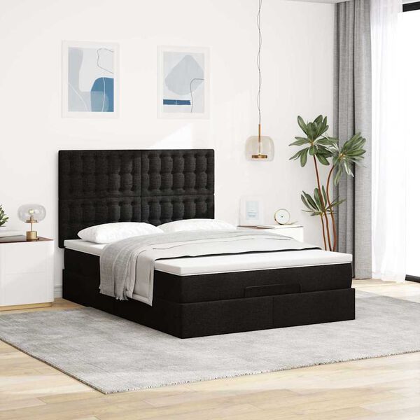 vidaXL Ottoman Bed with Mattress Black Double Fabric