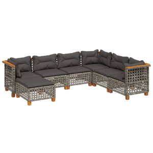 vidaXL 7 Piece Garden Sofa Set with Cushions Grey Poly Rattan