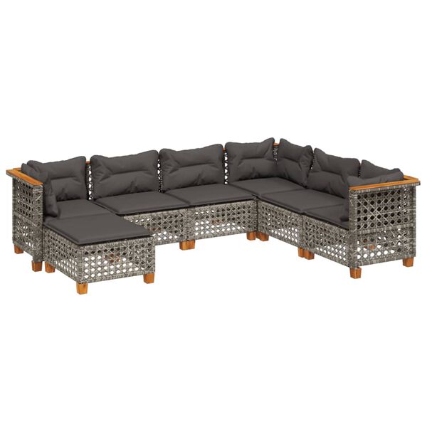 vidaXL 7 Piece Garden Sofa Set with Cushions Grey Poly Rattan