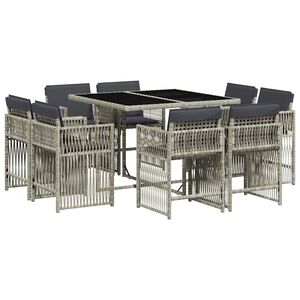 vidaXL 9 Piece Garden Dining Set with Cushions Light Grey Poly Rattan