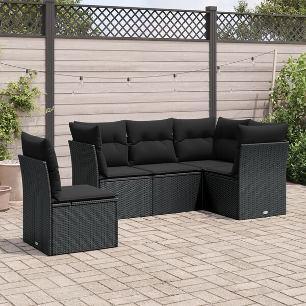 vidaXL 5 Piece Garden Sofa Set with Cushions Black Poly Rattan