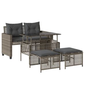 vidaXL 4 Piece Garden Sofa Set with Cushions Grey Poly Rattan Glass