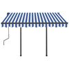 vidaXL Manual Retractable Awning with Posts 3x2.5 m Blue and White
