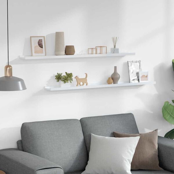 vidaXL Wall Shelves 2 pcs High Gloss White 100x9x3 cm