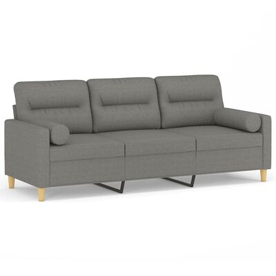 vidaXL 3-Seater Sofa with Pillows&Cushions Dark Grey 180 cm Fabric