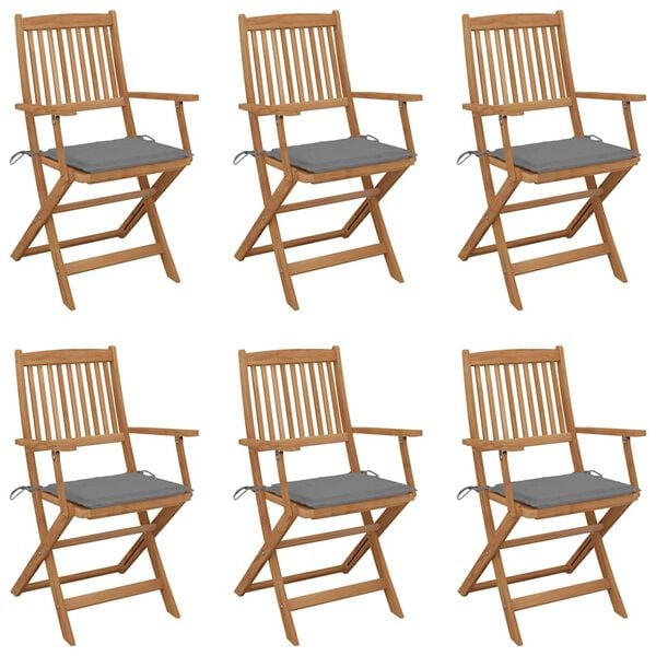vidaXL Folding Garden Chairs 6 pcs with Cushions Solid Acacia Wood