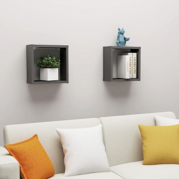 vidaXL Wall Cube Shelves 2 pcs Grey 30x15x30 cm