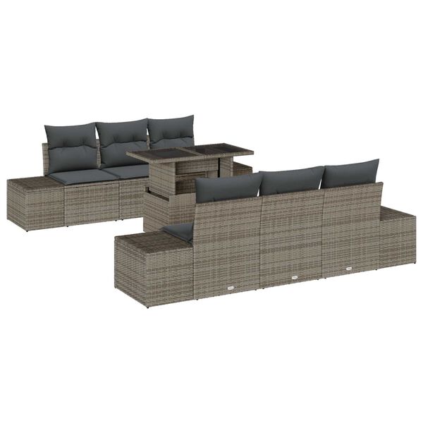 vidaXL Garden Sofa Set 7 pcs Grey Poly Rattan and Powder-Coated Steel
