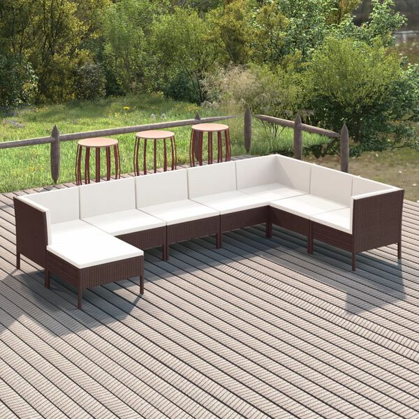 vidaXL 8 Piece Garden Lounge Set with Cushions Poly Rattan Brown