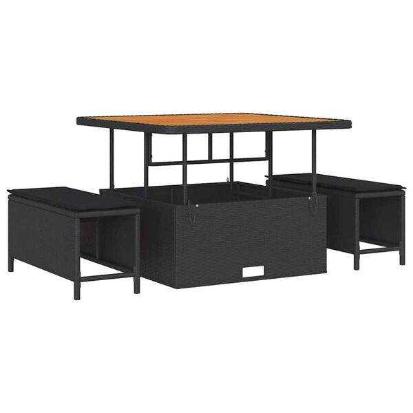 vidaXL Garden Sofa Set with Cushion with Storage 9 pcs Black