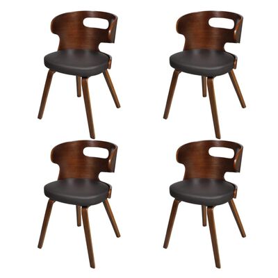 vidaXL Dining Chairs 4 pcs Brown Bent Wood and Faux Leather