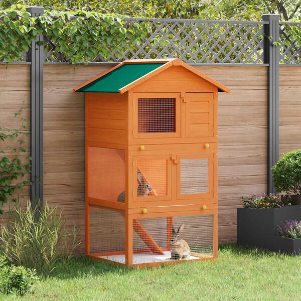 vidaXL Outdoor Rabbit Hutch Wooden Cage 3 Layers