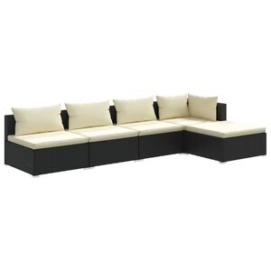 vidaXL 5 Piece Garden Lounge Set with Cushions Poly Rattan Black