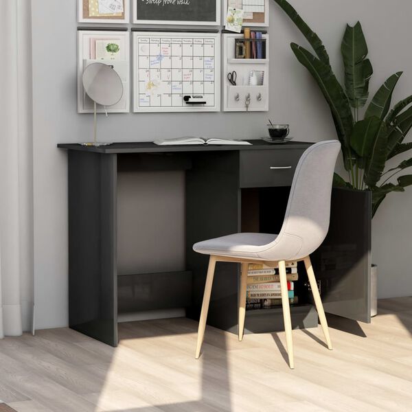 vidaXL Desk High Gloss Grey 100x50x76 cm Engineered Wood