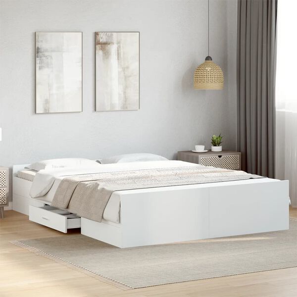 vidaXL Bed Frame with Drawers without Mattress White 150x200 cm King Size