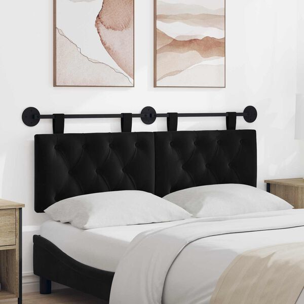vidaXL Hanging Headboard Wall-mounted Black 130 x 55 x 7 cm Velvet