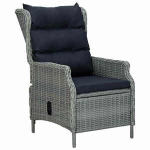 vidaXL Reclining Garden Chair with Cushions Poly Rattan Light Grey