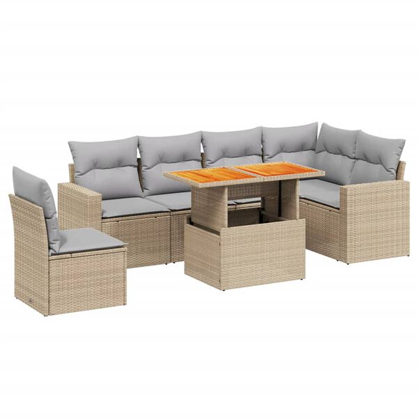 vidaXL 7 Piece Garden Sofa Set with Cushions Beige Poly Rattan